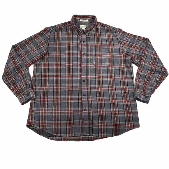 LL Bean Shirt Mens XL Gray Red Plaid Flannel Button Down Long Sleeve Traditional - Picture 1 of 15